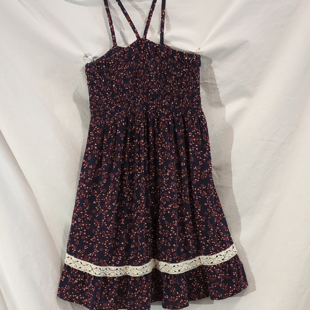 Art Class | Navy Floral Sundress Elasticized Bodice Flounce Lace | S